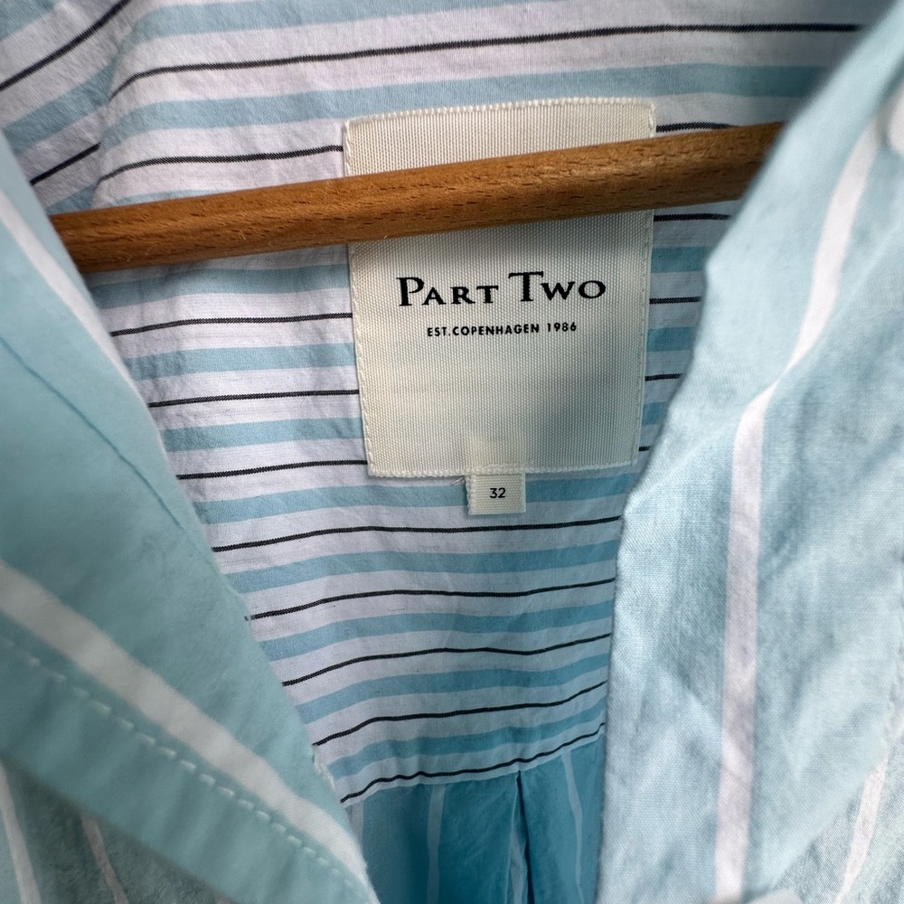 Part Two Women's Light Blue Striped Button Down Shirt - Picture 6 of 8